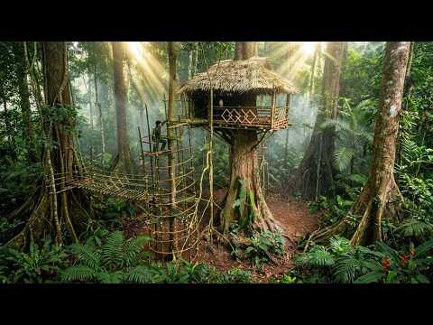100 days to build tree houses in the rainforest, hunt and survival.