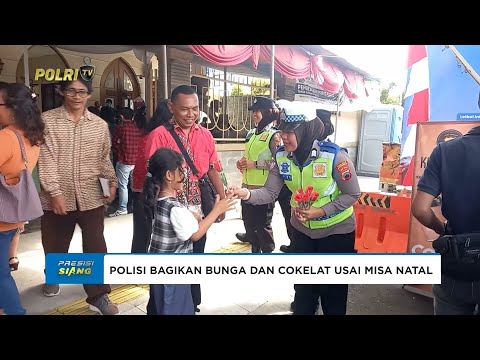 POLRES KEBUMEN MEMBAGIKAN BUNGA DAN COKELAT USAI MISA NATAL