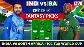 🔴Live ICC T20 World Cup Super12: IND vs SA Dream11 T20 WC | India vs South Africa Dream11 Team