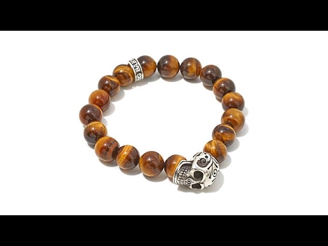 King Baby Tiger's Eye Quartz Bead Skull Charm Bracelet