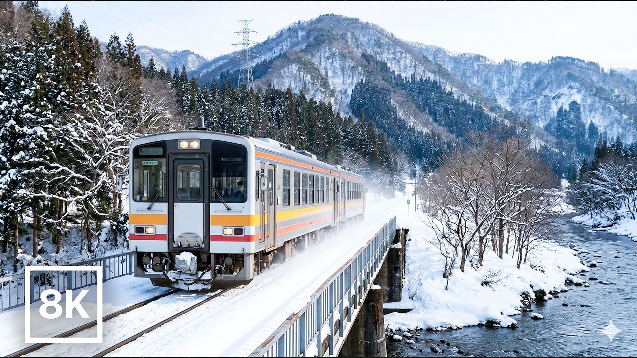 Winter Sunlit Train Ride in Rural Japan ☀️ / 8K 60fps / Train Ambience (No Music)