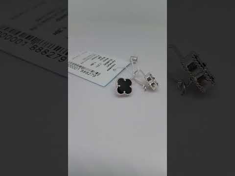 Серебряные серьги Ван Клиф Van Cleef клевер черный оникс с французской застежкой серебро 925 - фото 1 - id-p2995280922