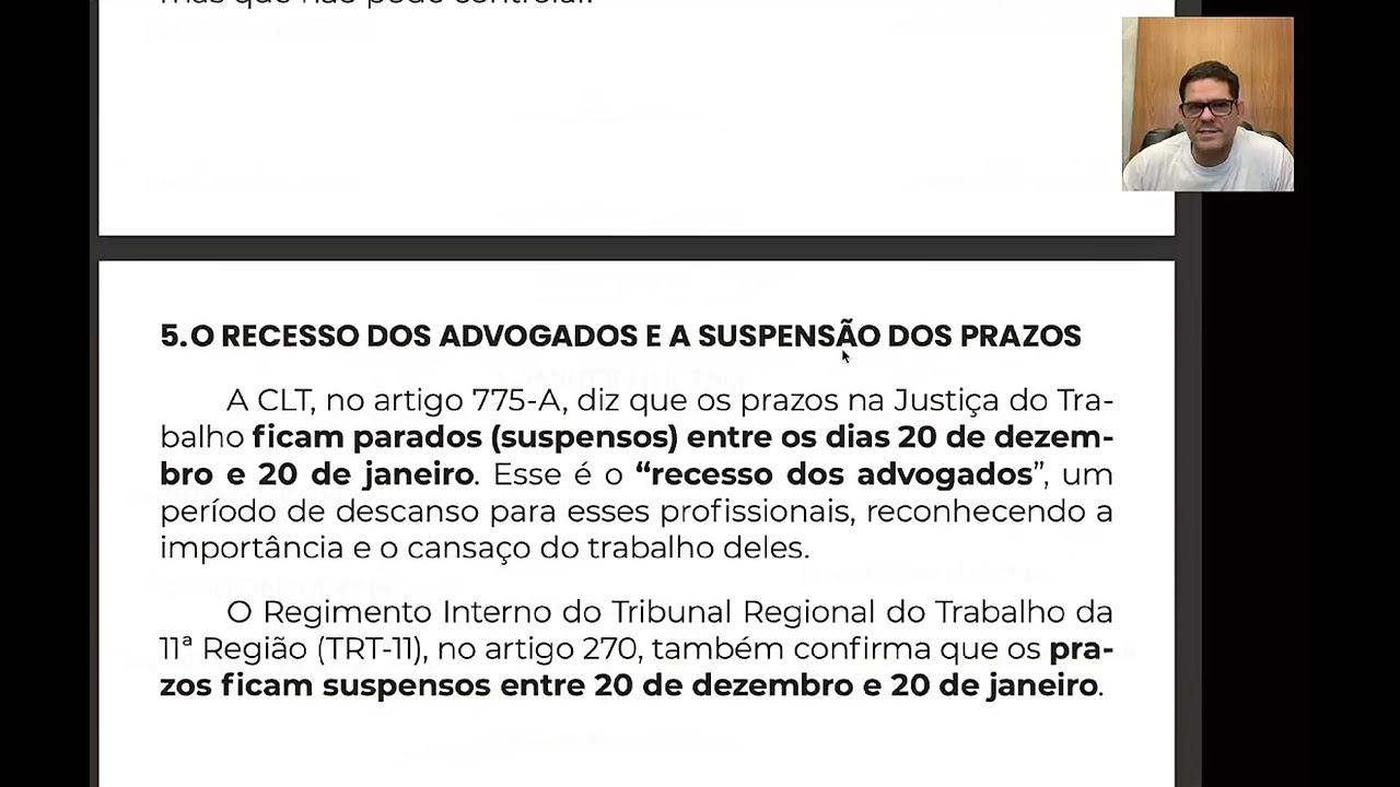 VÍDEO EXPLICATIVO SOBRE PRESCRIÇÃO TRABALHISTA X RECESSO DOS ADVOGAD0S
