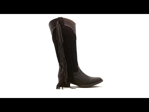 Sheryl Crow Bronco Leather and Suede Fringed Boot
