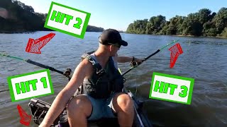 Catching 3 TROPHY Catfish at the Same Time | James River | Catfishing | Kayak | Hobie PA14