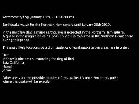 Northern Hemisphere Earthquake Watch Until January 26th - AV-2009-01-18 PST