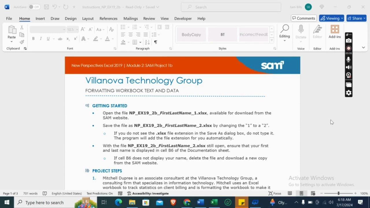 New Perspectives Excel 2019 | Module 2: SAM Project 1b Villanova Technology Group #newperspectives