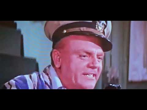 All right! Who did it? .. James Cagney goes crazy when Mister Roberts throws the palm tree overboard