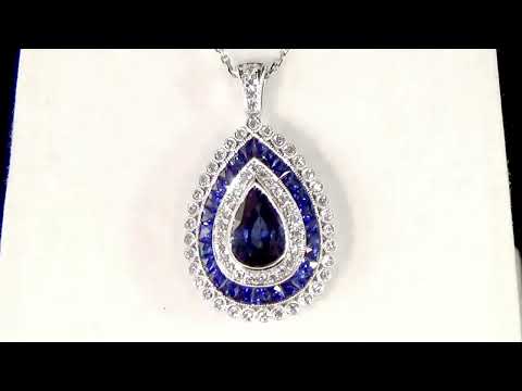 18k White Gold 3.57ct (TW) Blue Sapphire and Diamond Pendant