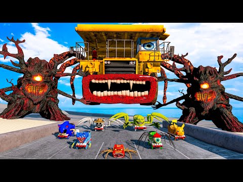 ALL MONSTERS Big & Small Cars with BIG TRUCK  MONTERS & SPRUNKI TREE seven EYE  TOWER  BeamNG.Drive