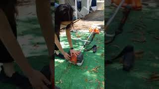 331R ผู้หญิงสตาร์ทนิ่มและเบามือมาก เครื่องตัดหญ้าสะพายบ่า ฮุสวาน่า 085-087-2222 อมรอิเล็คทริค