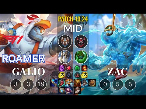 T1 Roamer Galio vs Zac Mid - KR Patch 10.24