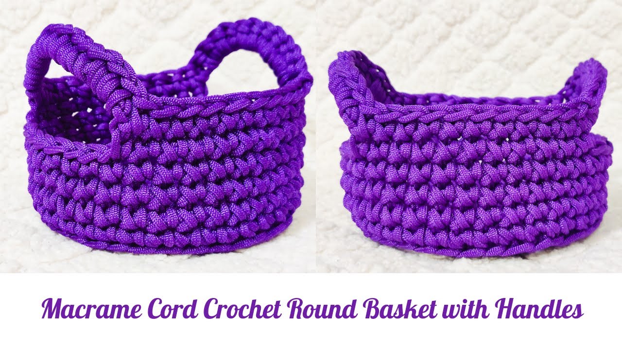 Macrame Cord Crochet Round Basket With Handles FREE CROCHET PATTERN