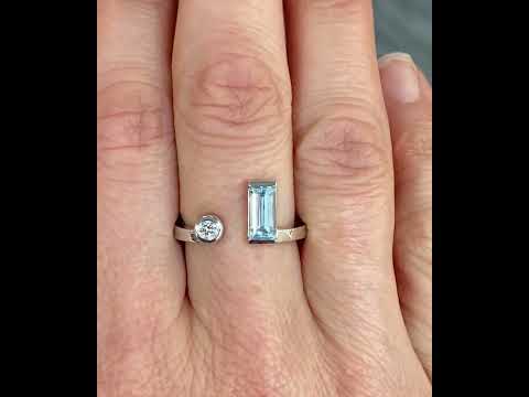 Manhattan aquamarine & diamond toi et moi ring, Sydney jeweller Lizunova Fine Jewels.