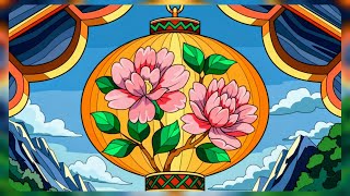 Calm Coloring for De-Stressing and Relaxation #lantern #flowers #mountains