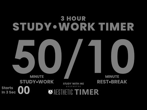 DARK Mode, 3 hours, Pomodoro 50/10 Study Timer, 50 Minute Study Timer, Gentle Alarm, No Music