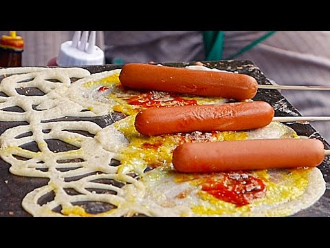 Thailand Street Food - THAI SNACKS Hot Dog Egg Cheese Bangkok