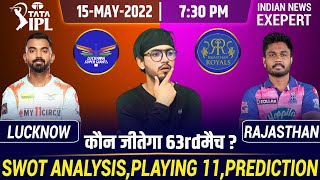 IPL 2022-LSG vs RR 63rd Match Prediction,SWOT Analysis,Playing 11,Fantasy Team and Much More