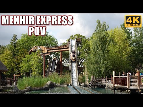 Menhir Express POV (Front Row, 4K 60FPS), Parc Asterix Hopkins Log Flume | Non-Copyright