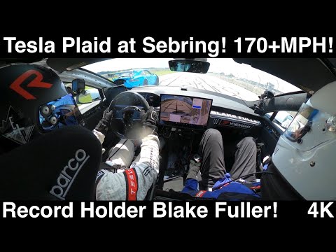 Tesla Plaid at Sebring! 170+MPH with Record Holder Blake Fuller! Ride-Alongs In 4K UHD!