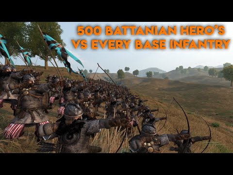 500 Battanian Hero Archers VS Every Kingdoms Base Infantry In Mount and Blade 2 Bannerlord