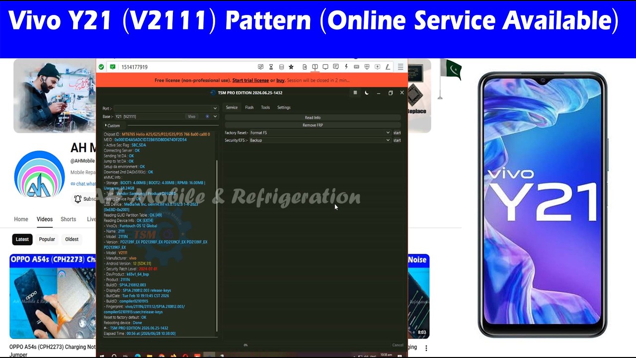 Vivo Y21 (v2111-v2111N) PD2139F Pattern Unlock Online Service Available