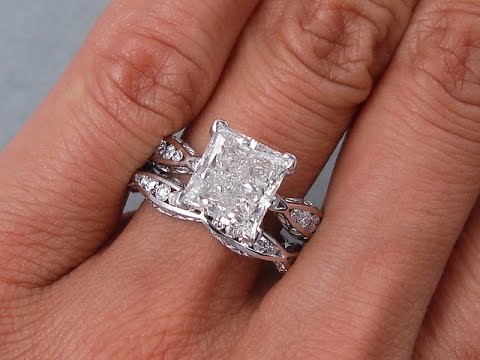 4.20 ctw Princess Cut Diamond Engagement Ring and Wedding Ring Set F SI1