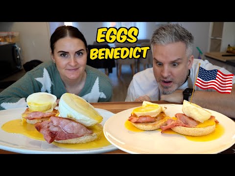Brits Try American Eggs Benedict for the first time! "Whats Eggs Benedict" ?!?!?!