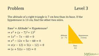 Find sides of a right triangle using quadratic equation