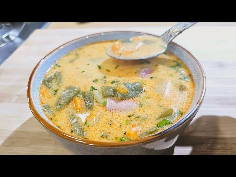 Transkarpatische Suppe mit grünen Bohnen! Leckere Bohnensuppe mit Wurst!