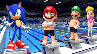 【マリオ＆ソニック AT 東京2020オリンピック】水泳・100m自由形で大激戦！マリオ, ピーチ, ルイージ, ソニック...