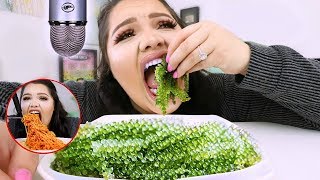 i Tried ASMR..Eating Sea Grapes, Spicy Noodles,  Balloons (Sticky Crunchy Sounds)