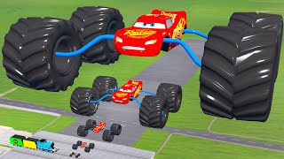 Big & Small McQueen Spider with Monster Wheels VS Train | BeamNG.drive