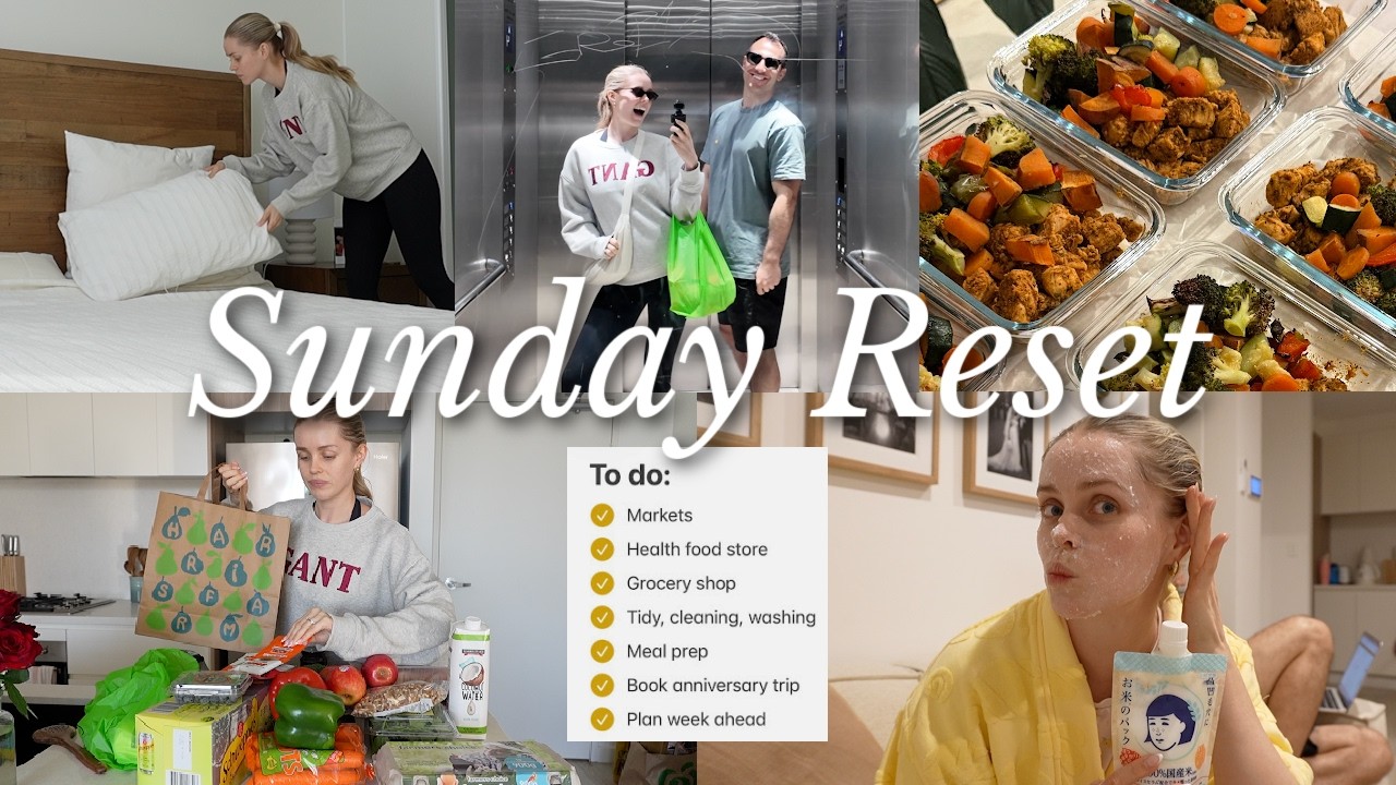 a realistic sunday reset | meal prep, running errands + grocery haul