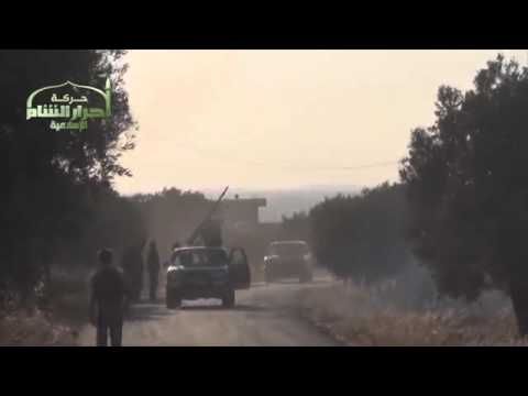 التصدي للطيران الحربي من قبل حركة أحرار الشام على جبهة معسكر القرميد في محافظة إدلب