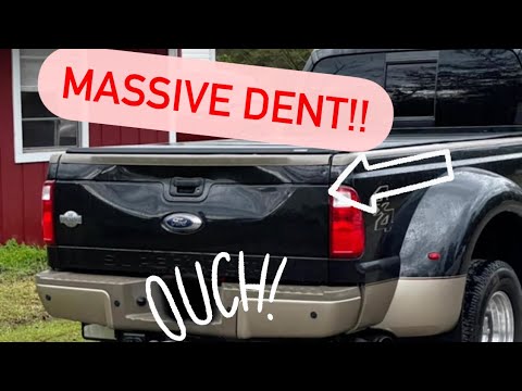 Watch me Fix This Huge Dent in F350 Tailgate with PDR (Paintless Dent Removal)