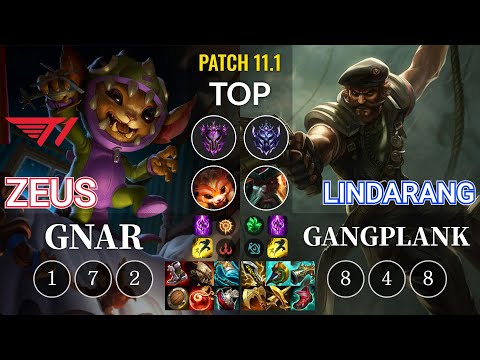 T1 Zeus Gnar vs Lindarang Gangplank Top - KR Patch 11.1