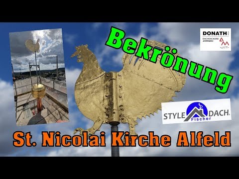 Bekrönung des Nordturm - St. Nicolai Kirche in Alfeld, Schieferdecker Martin Engelke war nicht dabei