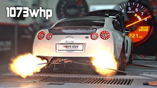 Download lagu 1073whp 8.000 rpm Nissan GT-R by VA.MA spitting FLAMES on DYNO | Boost Logic 1050X twin turbo kit mp3