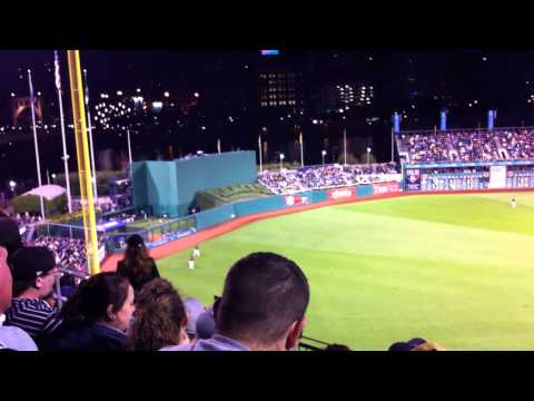 Andrew McCutchen catching a fly ball . Pirates vs Cubs Sept 13th 2014