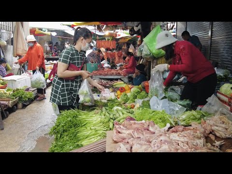 Cambodia Activities Morning Market Scene | Phnom Penh Rural Fish Market Pork Vegetable Seafood Meat