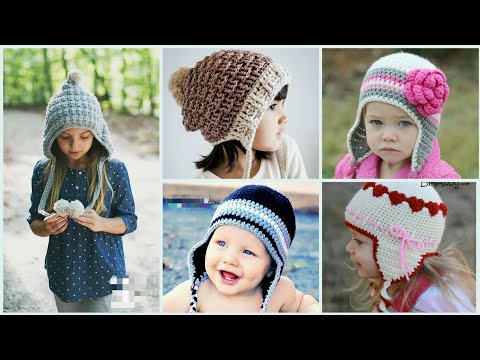 Most beautiful and lovely design of crochet bonnet & ear flap hat for kids