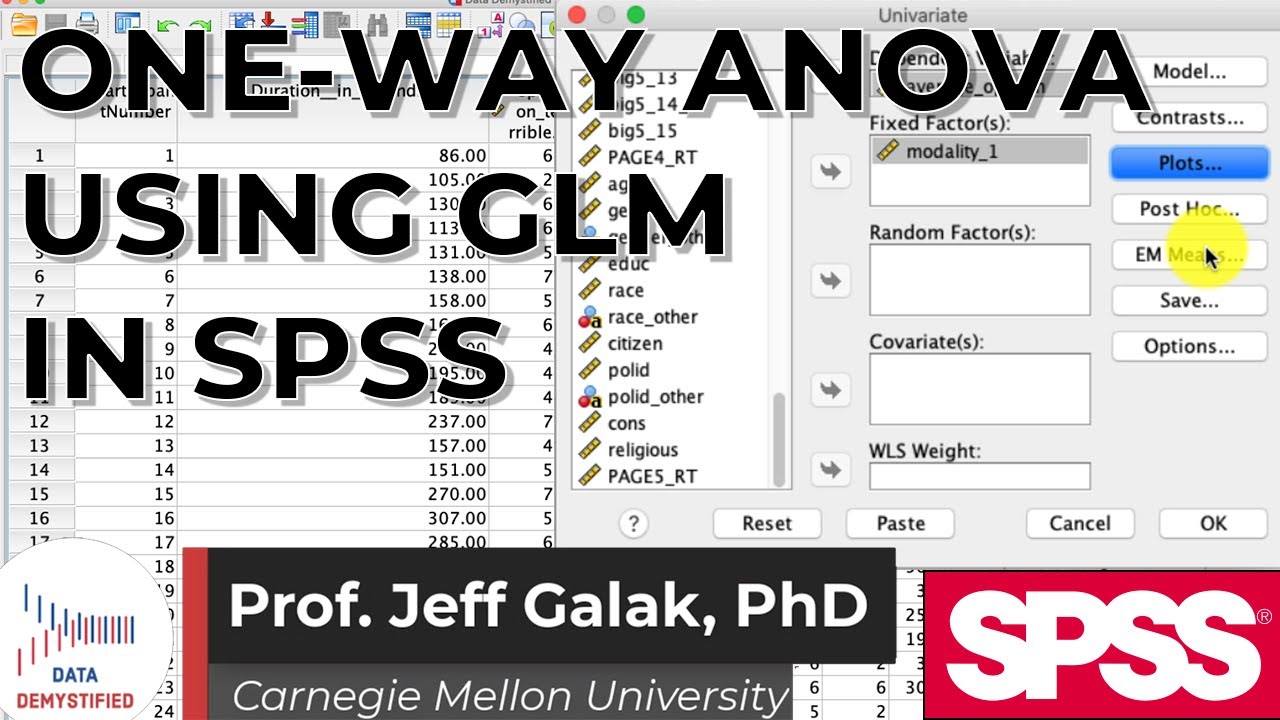 One Way ANOVA (Analysis of Variance) w/ GLM in SPSS  (SPSS Tutorial Video #17); General Linear Model