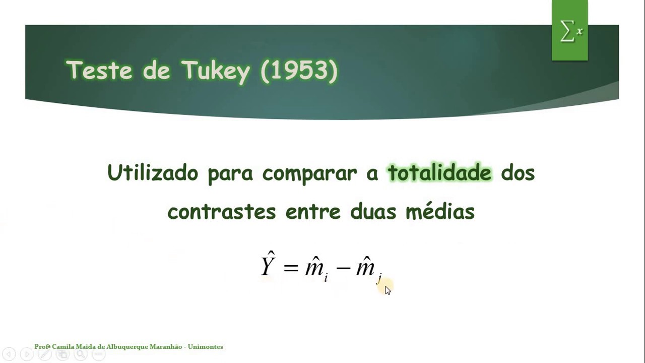 Teste de Comparação entre Médias - Teste de Tukey  Profª Camila Maida