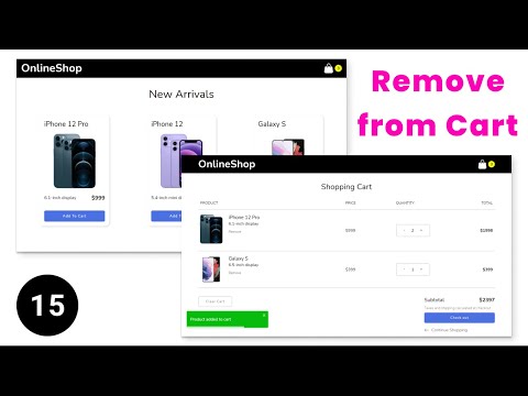 Part of a video titled 15 Remove Item from Cart | React and Redux Toolkit Course - YouTube