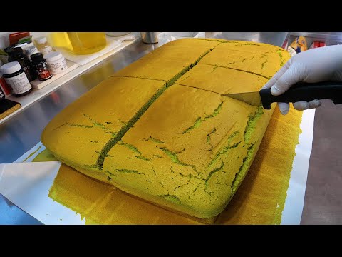 giant green tea castella - korean street food