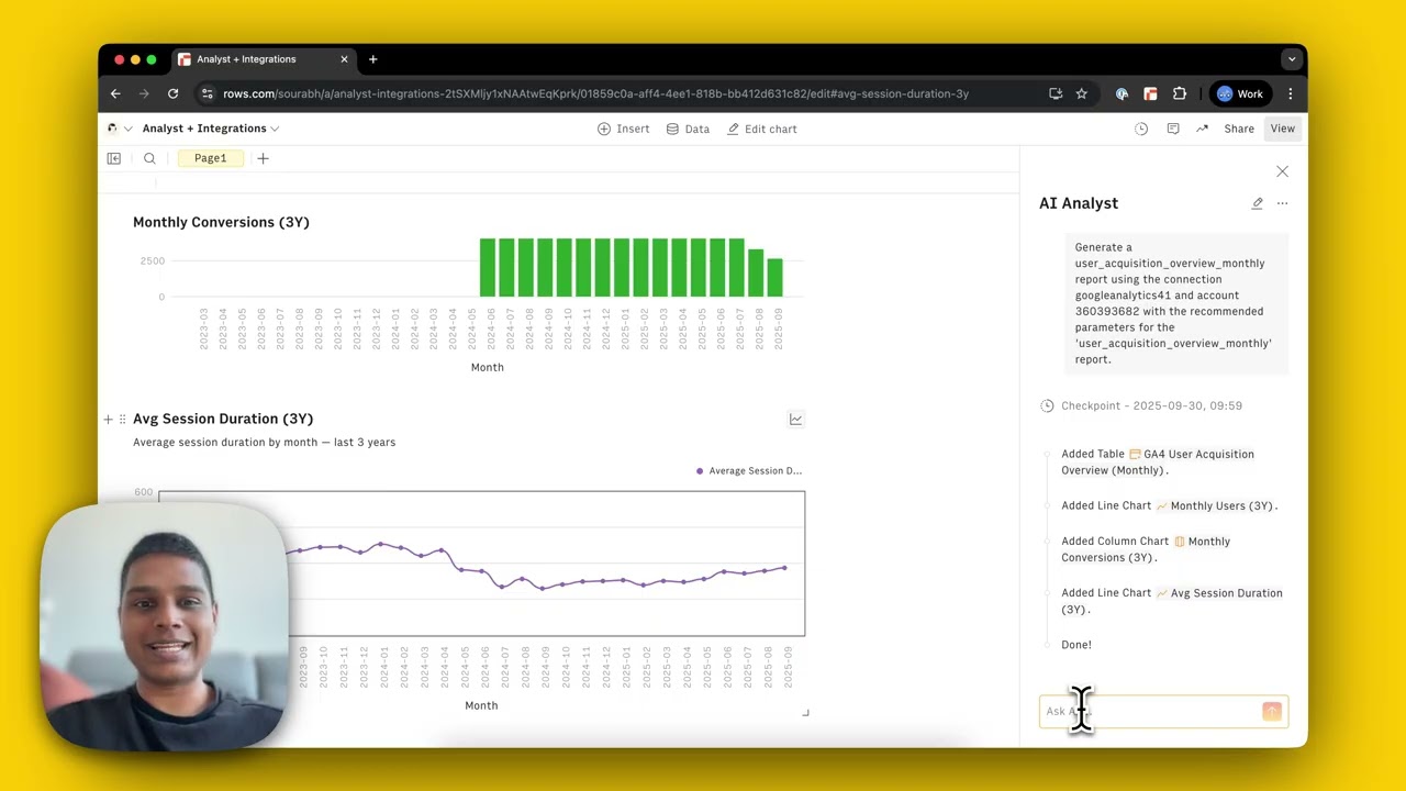 How to Fetch Data from Integrations with AI Analyst in Rows (GA4 Example) video thumbnail