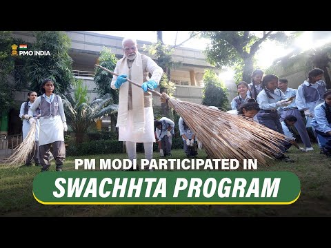 Prime Minister Narendra Modi participates in cleanliness program with children in Delhi
