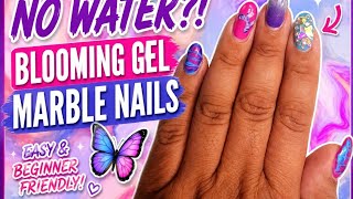 Easy Water Marble Nails with Blooming Gel 💜🩷🩵 | Butterfly Nail Art Tutorial for Beginners