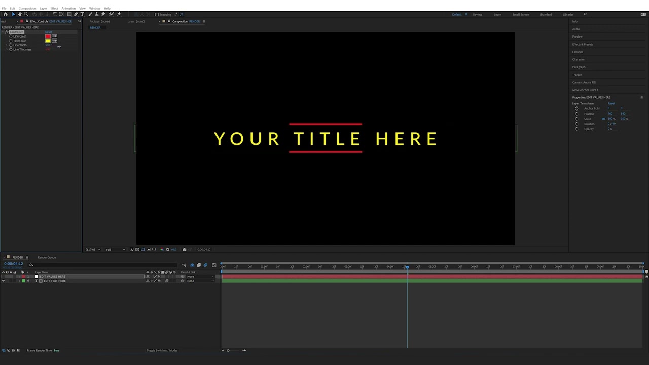 How to edit the Elegant Simple Title Reveal in After Effects